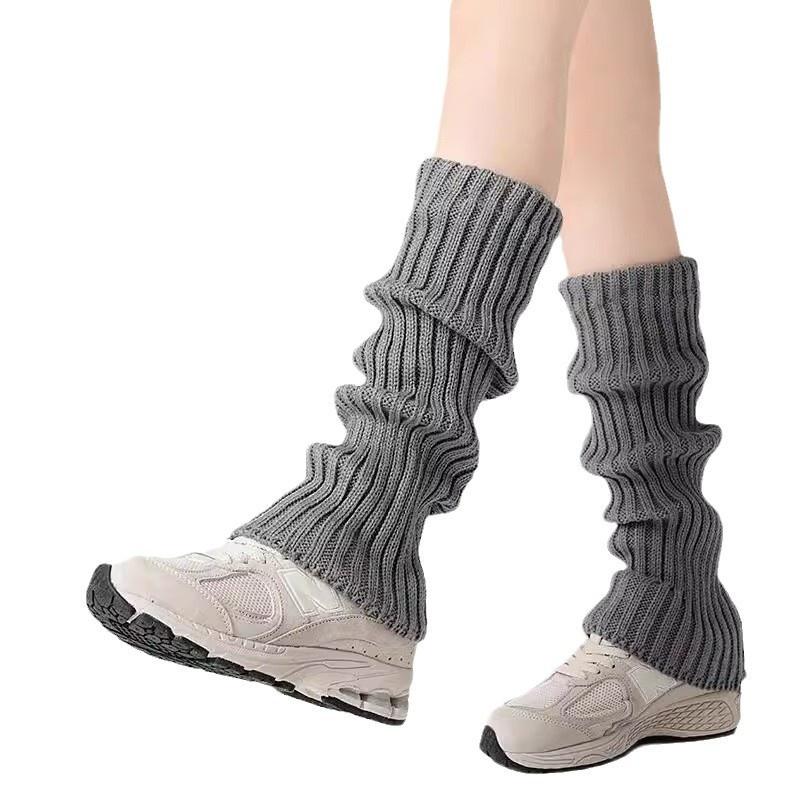 Autumn Winter Relaxed Lazy Warm Vinegar Fiber Knitted Letter Pattern Medium Thickness Socks White Calf Leg Sleeves Pile-up