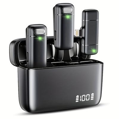 Kabelloses Mikrofon für iPhone – mit 500 mAh Ladehülle und 30 Stunden Spielzeit, 2er-Pack ansteckbares Mini-Lavalier-Ansteckmikrofon, kleines Mikrofon für Videoaufnahmen