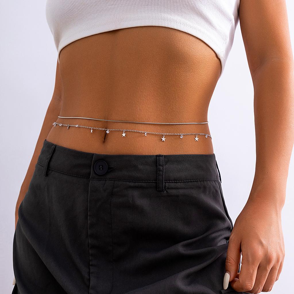 Personalized Metal Sequined Pendant Body Chain Female, Sexy Geometric Thin Chain Waist Chain Set