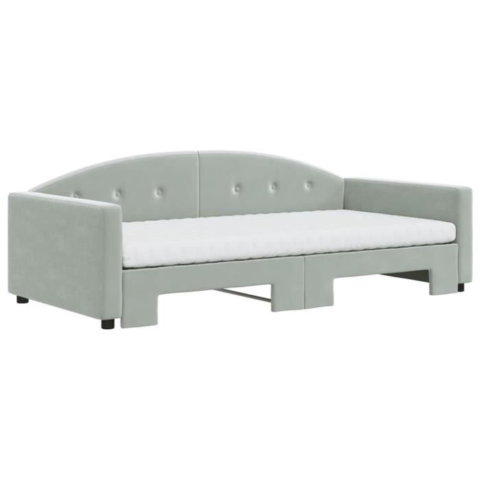 VidaXL Daybed and Trundle Bed and Mattress Light Grey 100x200 Cm Velvet 3197332