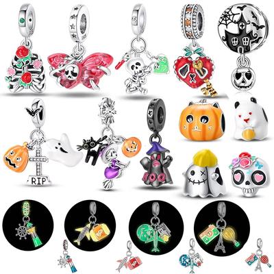 Copper Halloween Series Charms Luminous Pumpkin Demon Skull Beads For Fit 3Mm Original Bracelet Diy Jewelry