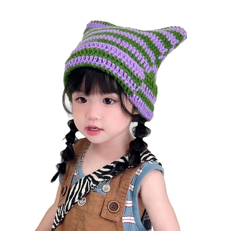 Stylish Children's Knit Hat with Devil Cat Ears Fashionable Winter Cap Warm & Comfortable Hat for Kids 3-15 Years Old