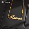 Atoztide Collier Personnalisé Personnalisé avec Nom pour Femmes Chaîne à Maillons Perles de Couleur Acier Inoxydable Lettre Pendentif Mode Bijoux Cadeau