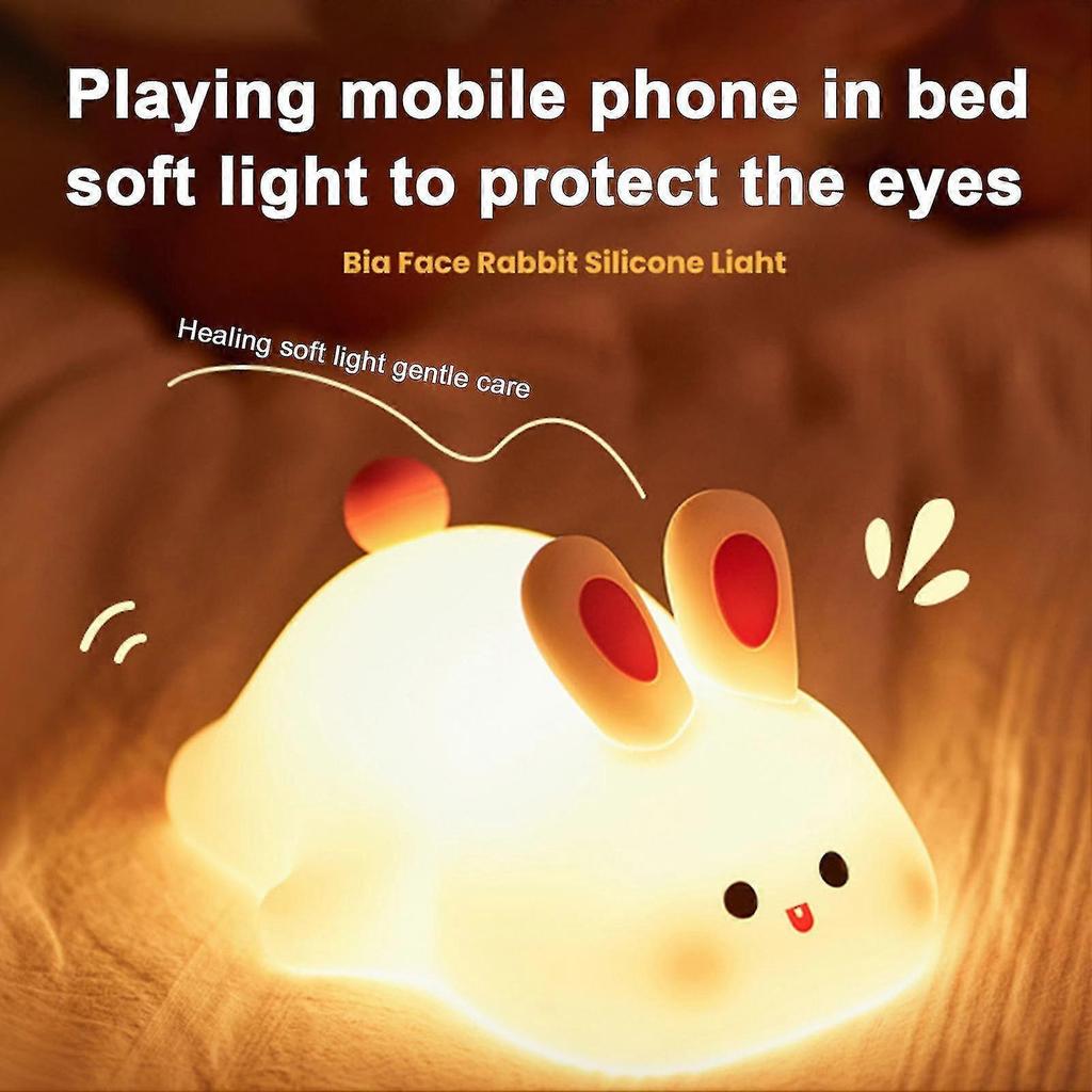Night Light Silicone Big Face Rabbit Tap USB Rechargeable with Dimmable Timer Soft Eye-Protective LED Night Light-Splendid