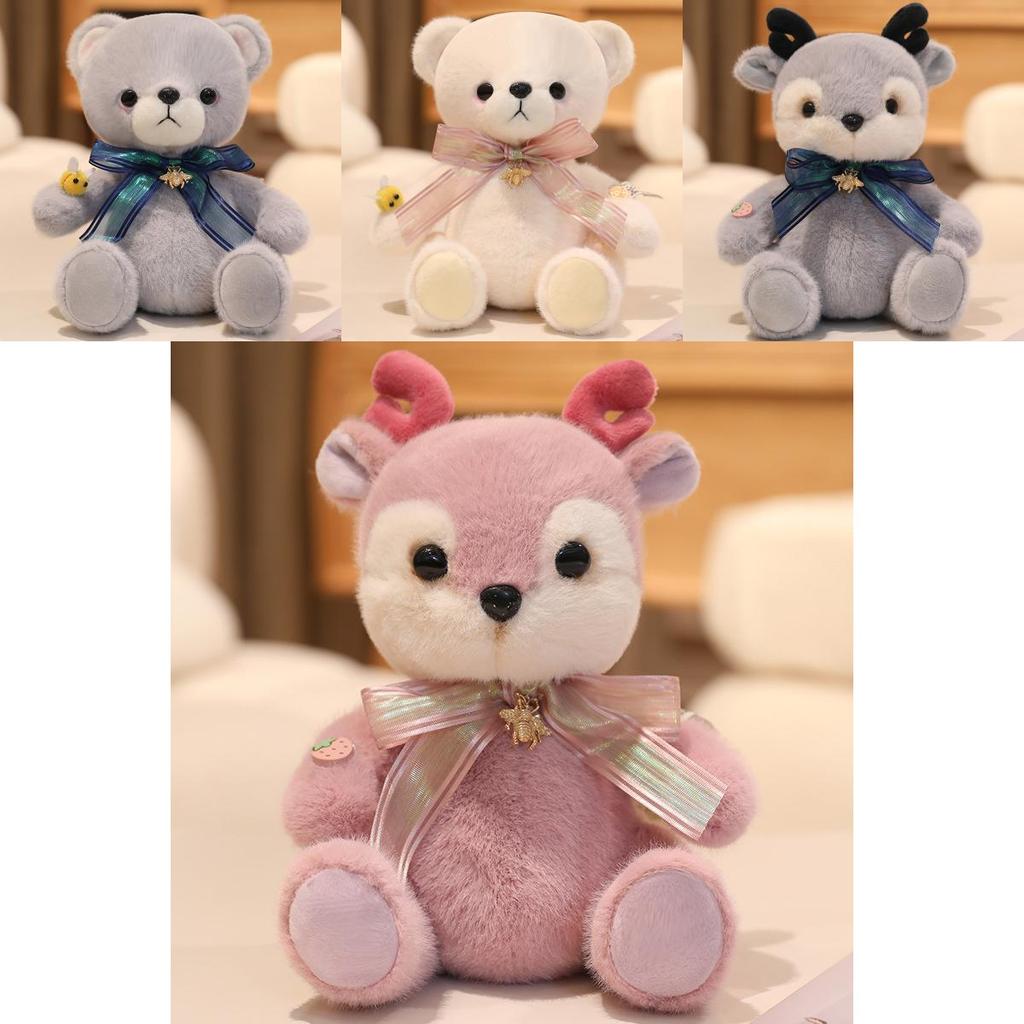 Cute Bow Decoration Deer And Bear Plush Toy Doll For Kids And Gift Giving