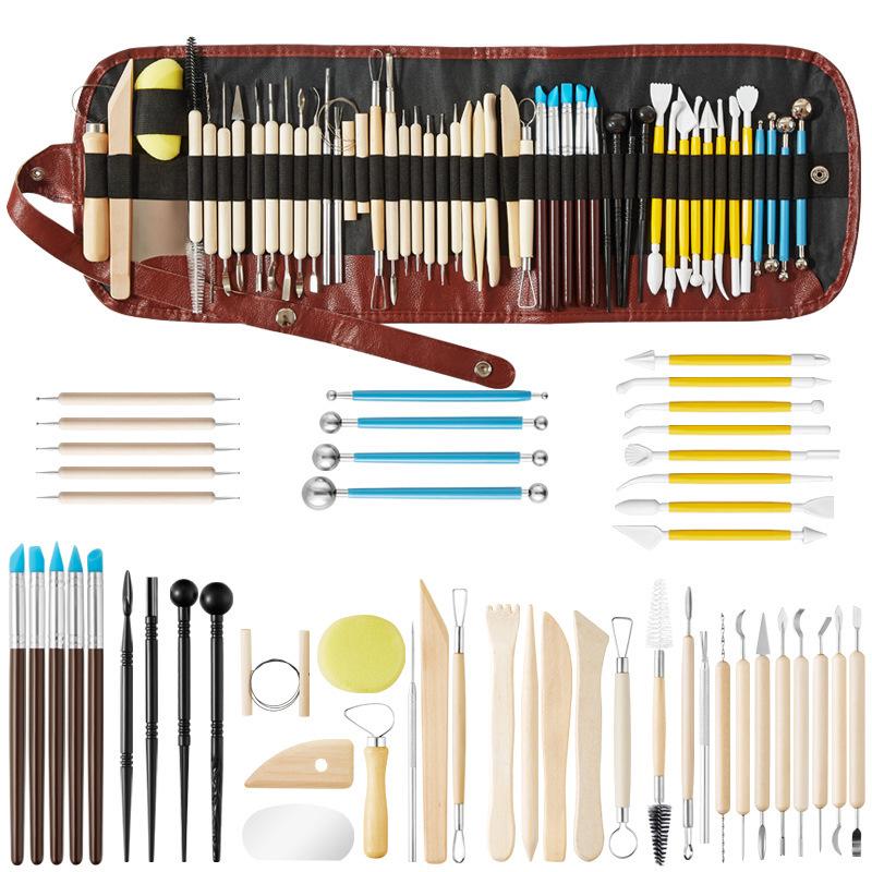 51-Piece Pottery and Polymer Clay Sculpting Set: Carving Knives, Silicone Pens, and Embossing Tools