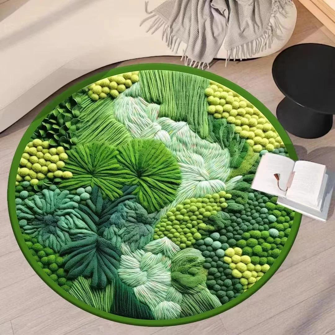 

Imitation Cashmere Round Moss Carpet Imitation Green Plant Forest Blanket Home Living Room Bedroom Bedside Blanket Bathroom 60X60CM