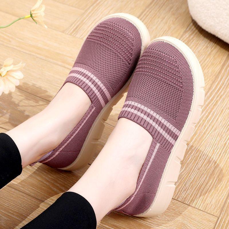 Women's Shoes Cloth Shoes Non-slip Breathable Lightweight Single Shoes Versatile Casual Walking Shoes Flying Woven Surface Mother Shoes