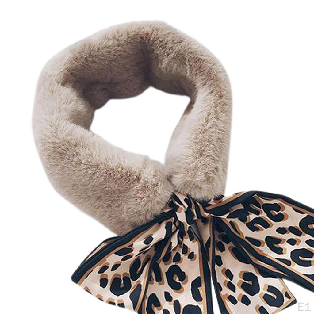 Scarf - Plush Leopard Ribbon Scarves for Winter Coat, Sweater, Blouse Shirt