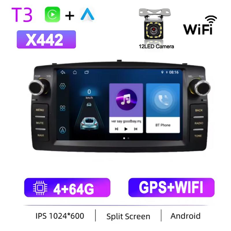 Car Radio Android13 For Toyota Corolla E120 2003-2013 BYD F3 Carplay Multimedia 7'' Player 2Din Autoaudio BT WIFI Navigation GPS