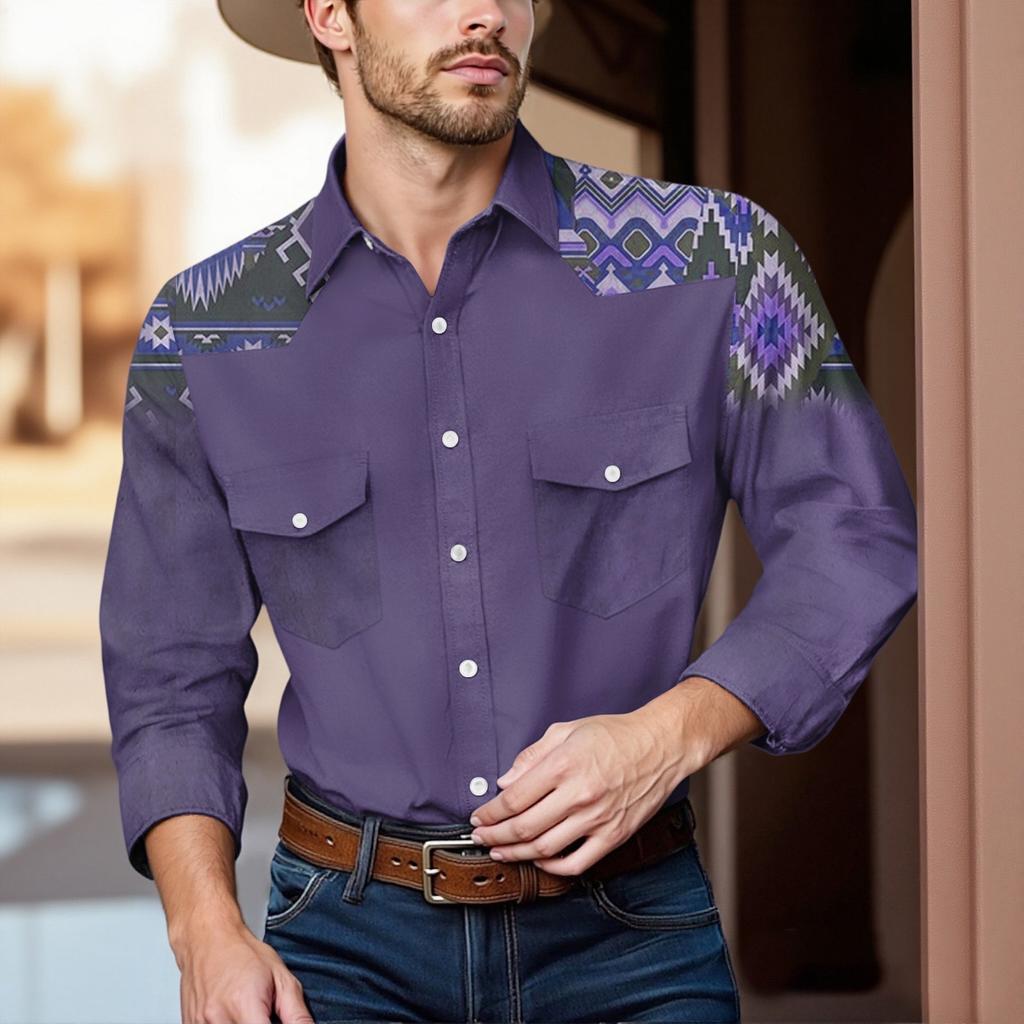 Men'S Fashionable Lapel And Shoulder Length Long Sleeved Casual Top