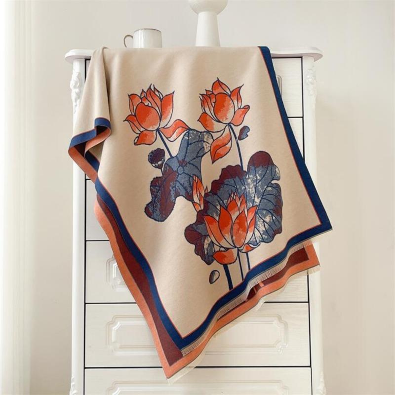 Winter New Lotus Scarf Women's Double-sided Jacquard Shawl Warm and Thickened Outer Cover Photo Wear Scarf