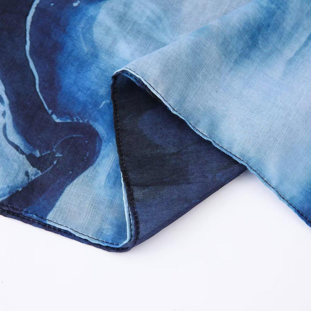 Women's Tie-Dye Watercolor Cotton Linen Scarf - Soft and Stylish Headscarf