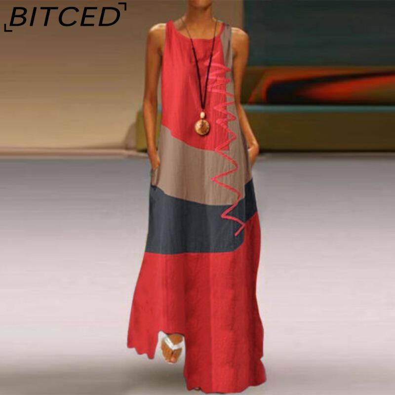 

BITCED Модное длинное платье без рукавов в стиле пэчворк 4 цвета повседневные платья S красный