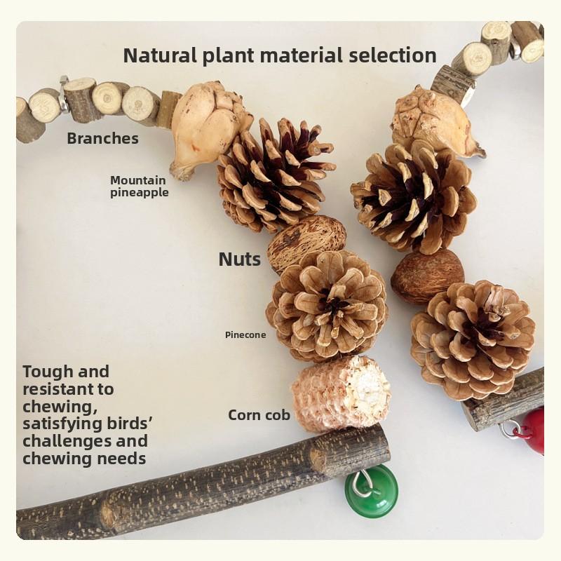 Wooden Parrot Swing, Log Bird Standing Pole Play, Grinding Mouth Mountain Pineapple Pinecone Nut Chewing String Parrot Toys