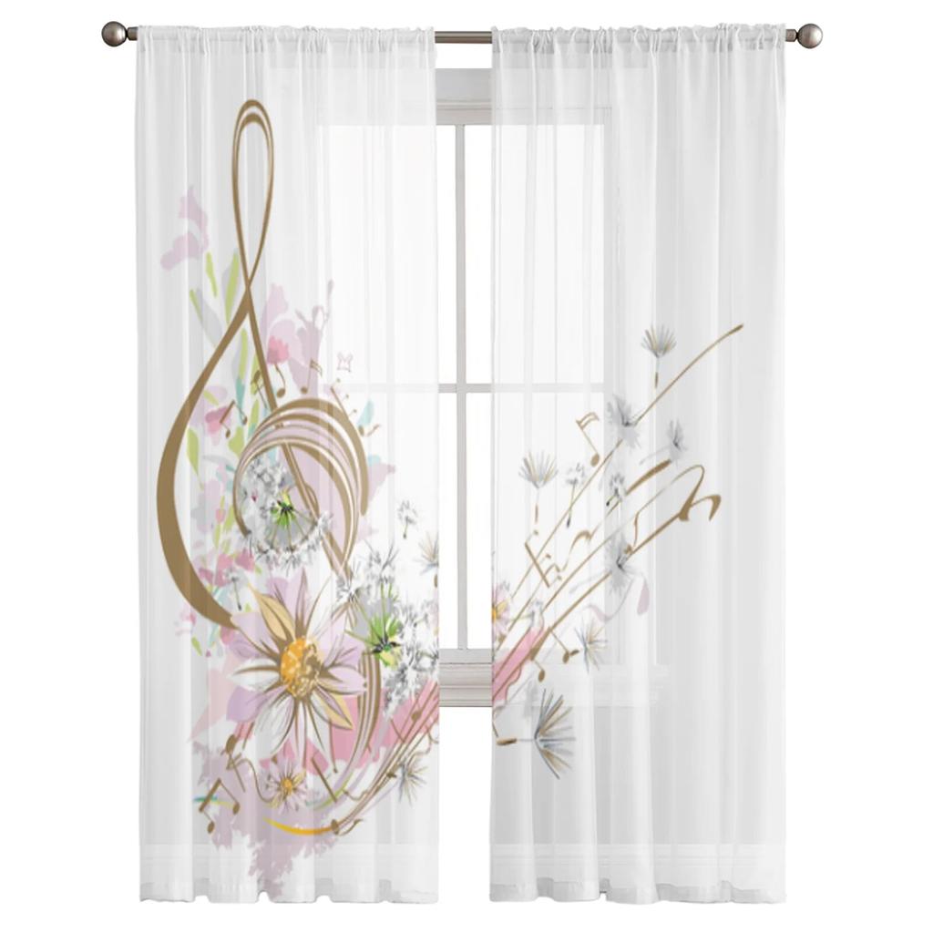 Kočičí hudební nota Hůlový tyl Závěsy do obývacího pokoje Ložnice Šifon Průsvitný voál Závěs na kuchyňské okno