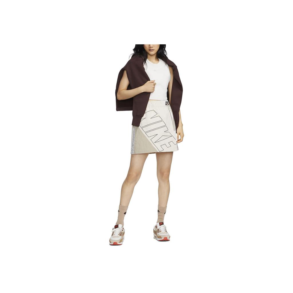 Nike Letter Print Asymmetrical Casual Skirt Women Skirts Khaki FD6947-126