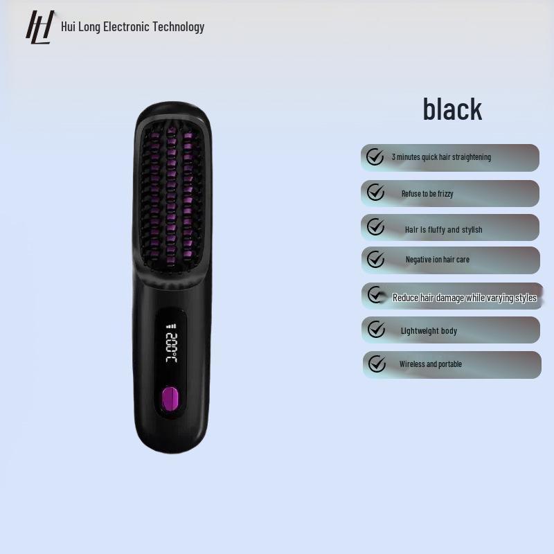 

Портативная беспроводная ионная выпрямляющая и завивающая щетка - Новый артефакт для быстрой укладки чёрный