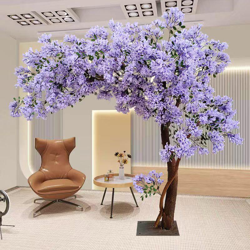 Blue Flower Indoor and Outdoor Artificial Potted Tree for Landscaping and Living Room Decor