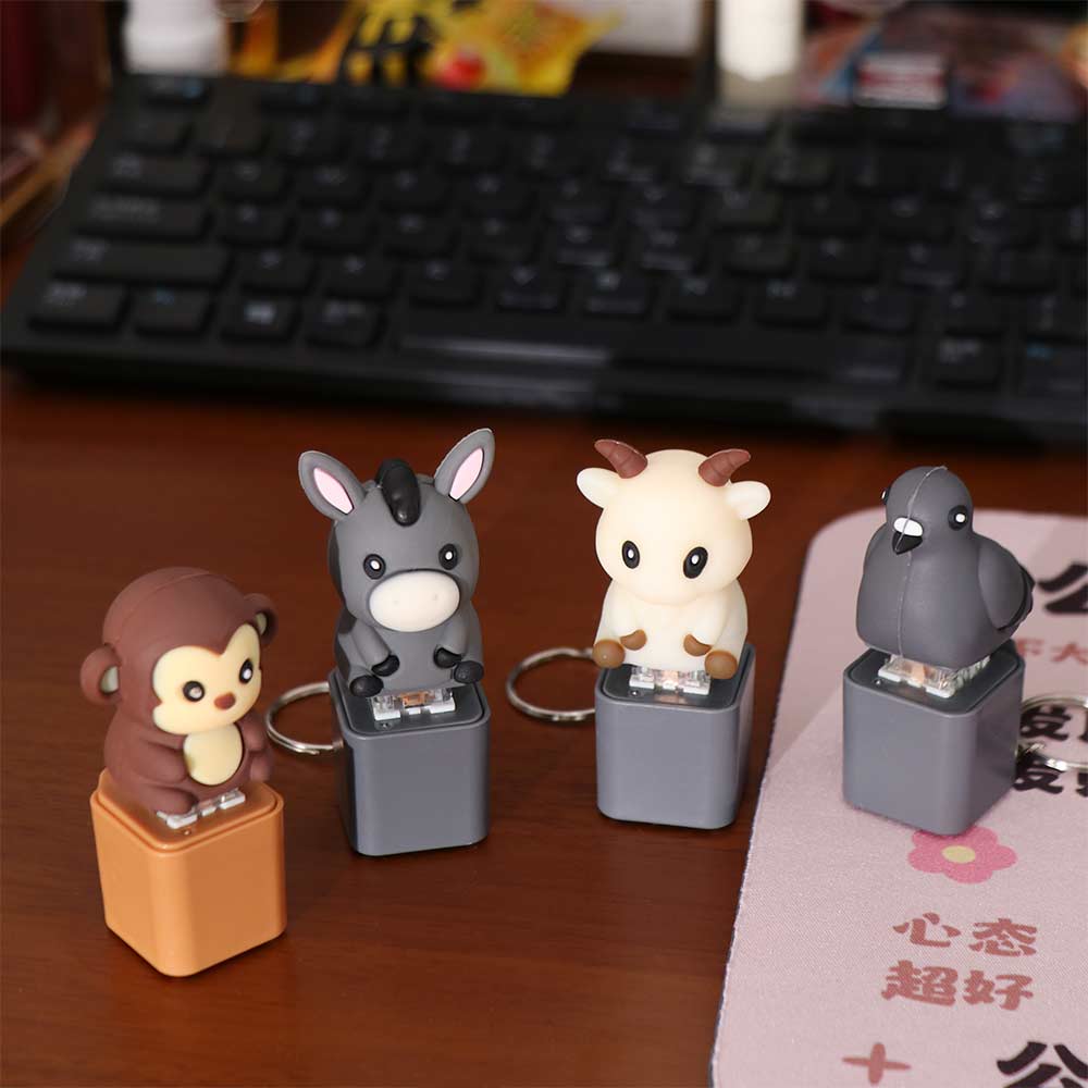 Flash Effects Monkey Button Keychain Colorful Lights Lamb Sounds Pendant Kids Toy