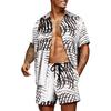 Men's Hawaiian Shirt Set Short-Sleeve Shirt Hawaiian Casual 3D Linen Palm Print Set