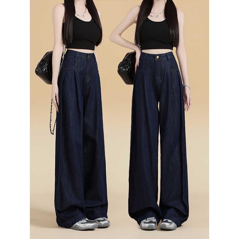 

Женские темно-синие джинсы с высокой посадкой и широкими штанинами - Весна/Осень 2024, Слим и в пол XS глубокий/синий