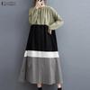 ZANZEA Women Round Neck Long Sleeve Loose Casual Patchwork Long Dress