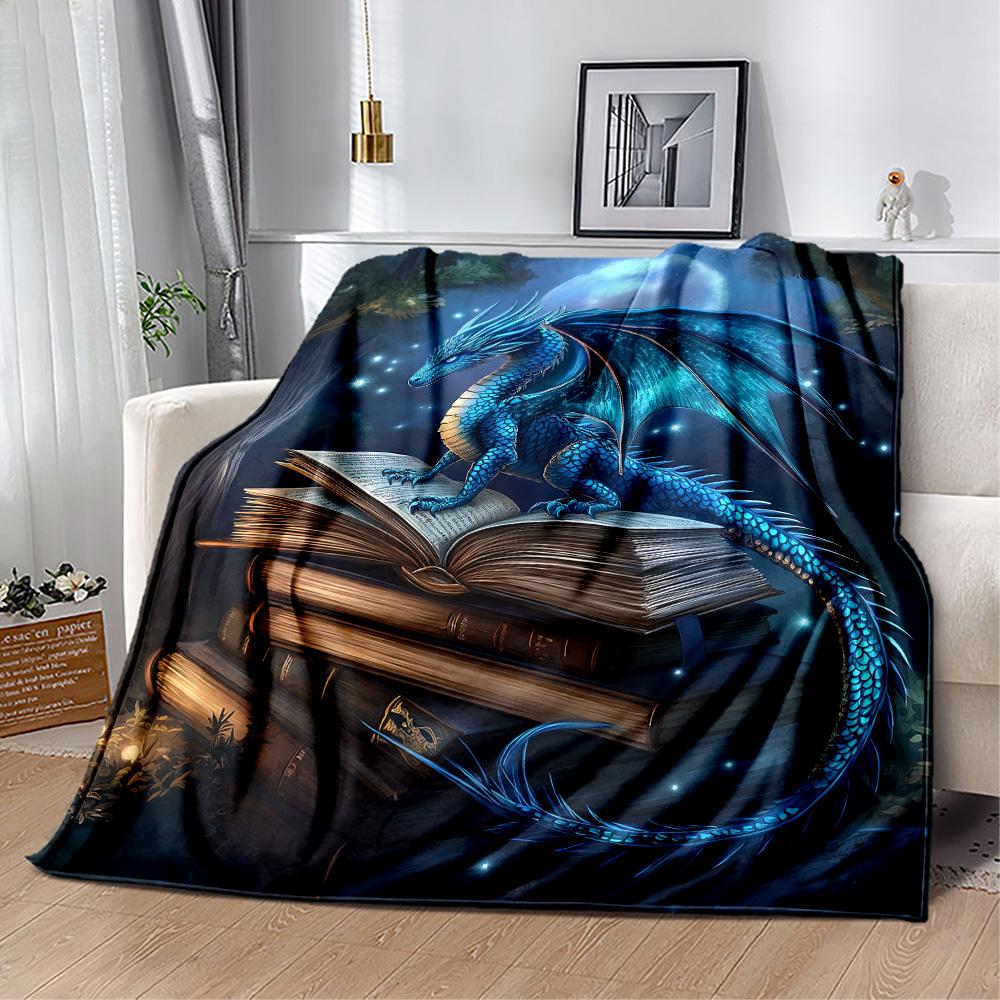 Dragon Reading Magic Book flannel,Lightweight,Flannel Blanket,Comfortable Blanket, Sofa Blanket, gift blankets,Holiday gift blanket Blankets
