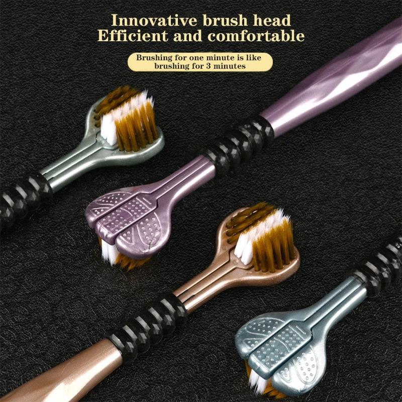 Set di Spazzolini da Denti Morbidi a 3 Lati, Spazzolini Manuali a Forma di U a Pulizia Profonda a 360° con Filo d'Oro al Carbone per Gengive Sensibili