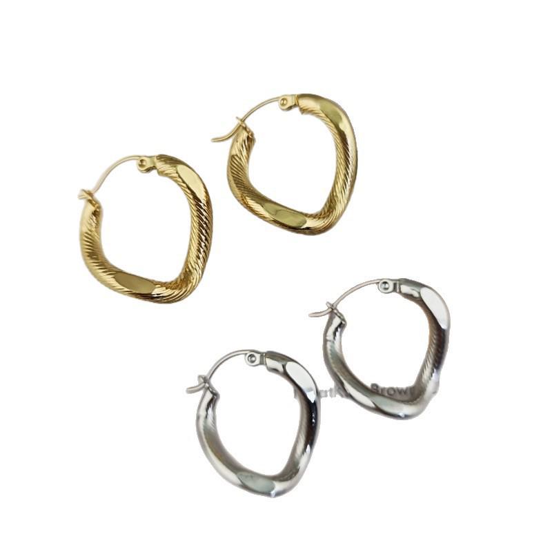 European & American Retro Round Twisted Pattern Titanium Stainless Steel Hoop Earrings