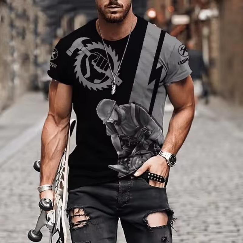 Carpenter Printed Men's 3D T-shirt Personalized Uniform Top Summer Casual Short Sleeved Sportswear