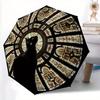 1pc Stained Glass Cat Automatic Open/Close Umbrella with Windproof, Functional Design, 8-Rib Sturdy Canopy