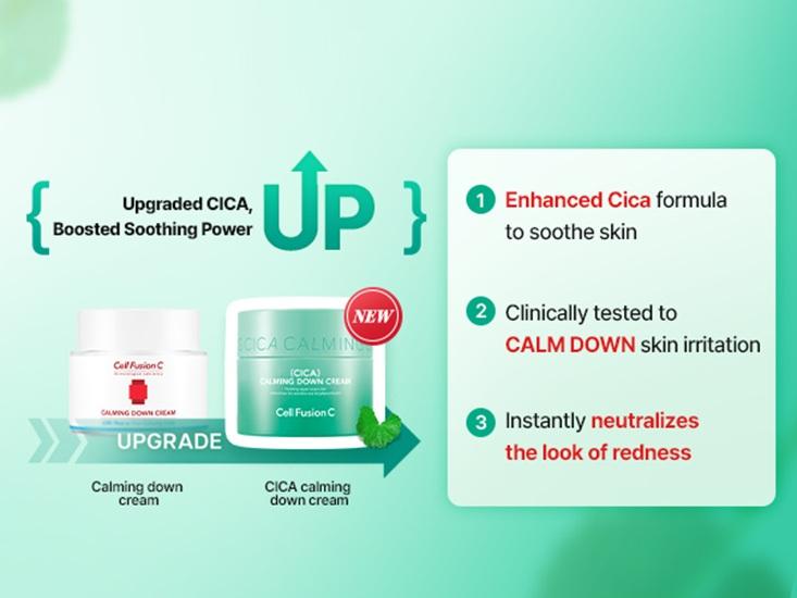 Cell Fusion C Calming Down Cream, CICA, Redness Relieving Moisturizer for Sensitive Skin, Green Color Correcting, Centella Asiatica, 50ml / 1.69 fl.oz