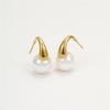 GEMCHIC Women's Elegant Faux Pearl Drop Earrings Stainless Steel Gold Silver Plated Hoop Dangle Jewelry for Wedding Party
