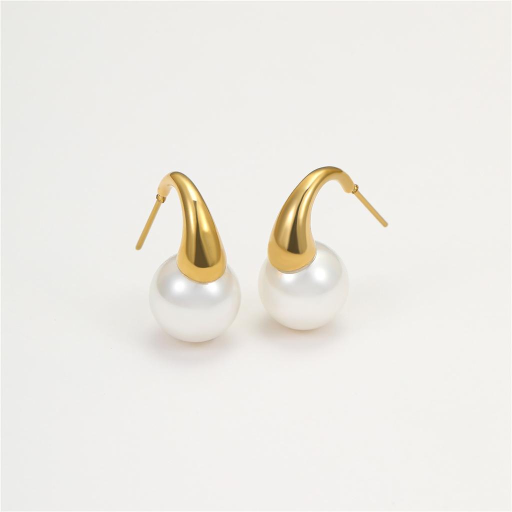 GEMCHIC Women's Elegant Faux Pearl Drop Earrings Stainless Steel Gold Silver Plated Hoop Dangle Jewelry for Wedding Party