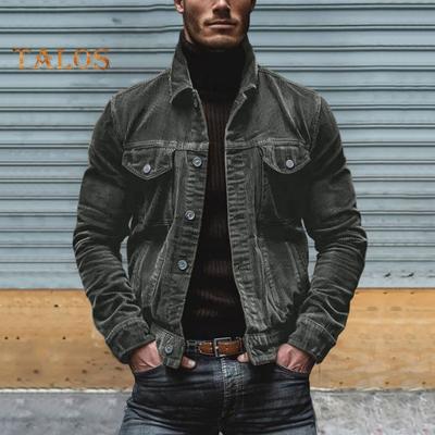 Herren Frühlings- und Herbstmantel aus Cord, Umlegekragen, lockere Oberbekleidung, einreihiger Button-Down-Mantel mit langen Ärmeln, lockerer Mantel für Verabredungen, den Alltag und die Schule