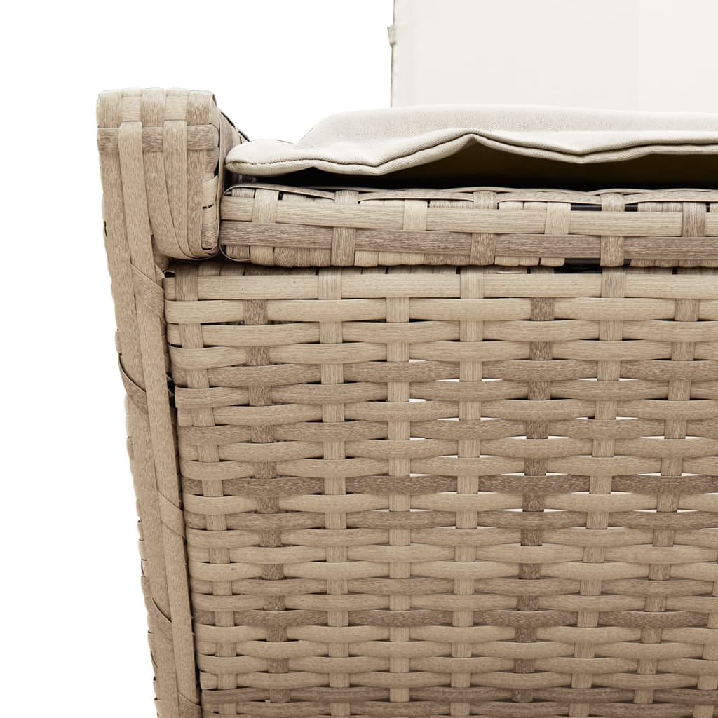 Double Sun Lounger with Cushions Beige Poly Rattan
