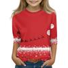 Christmas Day Print Tops For Youth Girls 4-11 Years Round Neck 3/4 Sleeves T-Shirts Trendy Tops Outfit Tees