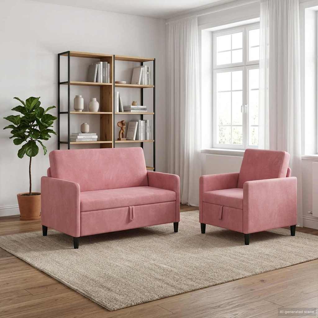 Sofa Set with Storage 2 pcs Pink Polyester