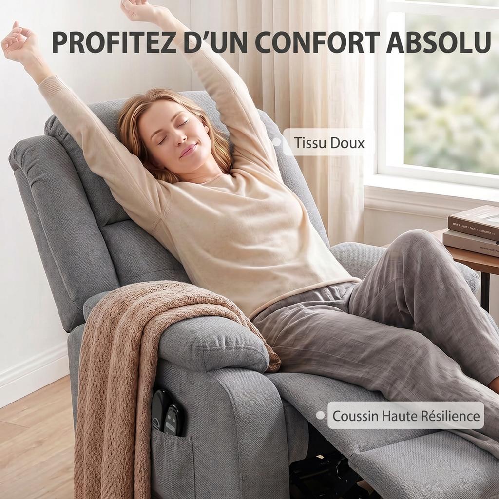 Electric Recliner Chair, Massage and Heating, Footrest, Reclining Backrest, Remote, Side Pocket