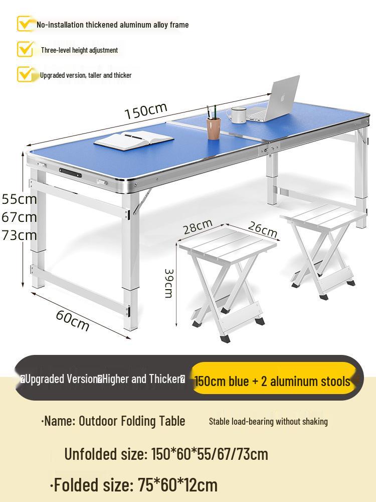 Adjustable Height Aluminum Folding Picnic Table & Chairs Set for Outdoor Camping & BBQ