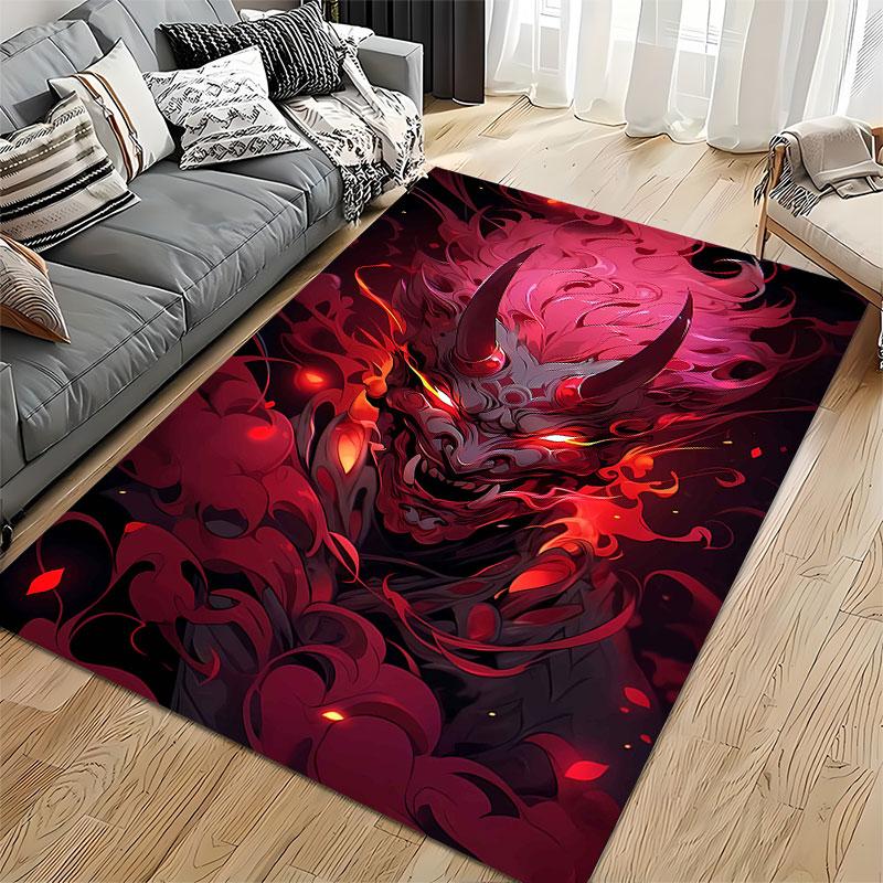"Fiery Demon Mask Art Carpet" suitable as a non-slip mat for the living room or bedroom sofa