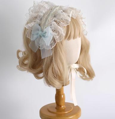 Kuroobaa Hair Cute Ribbon and Costume Mint Headband, Headpiece, Lolita-Style Accessory, Frills, Women's, Halloween, Cosplay, (Light Green)
