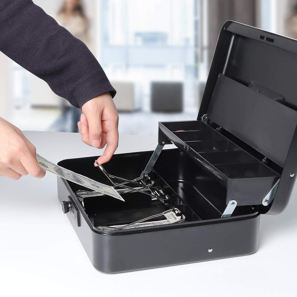 Lysmics Metal Dial Safe with Coin and Banknote Organizer, Black, Large