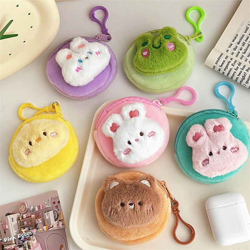 Cartoon Rabbit Bear Chicken Frog Plush Coin Purse Pouch Animal Wallet Children Zipper Coin Bag  Earphone Storage Bag