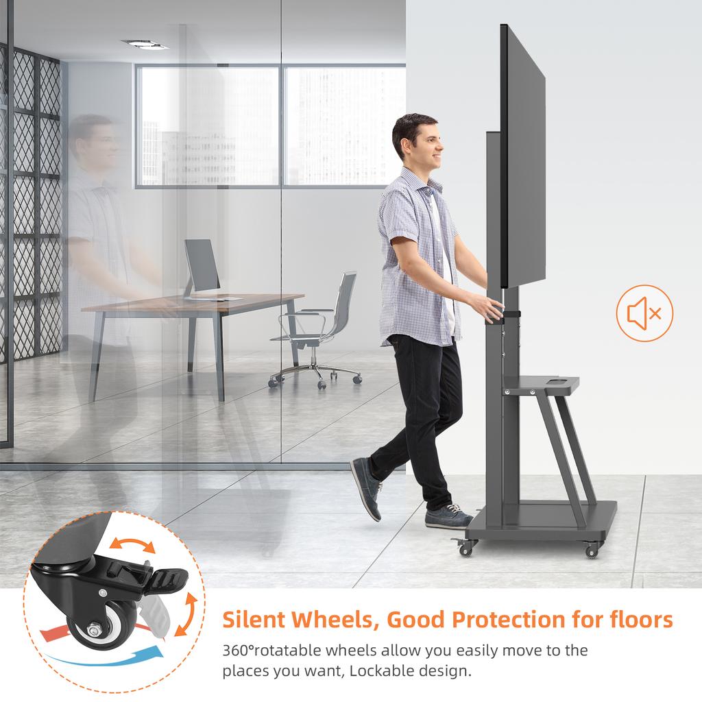 32-100 Inch Tall TV Cart Mobile Floor TV Stand Adjustable Height
