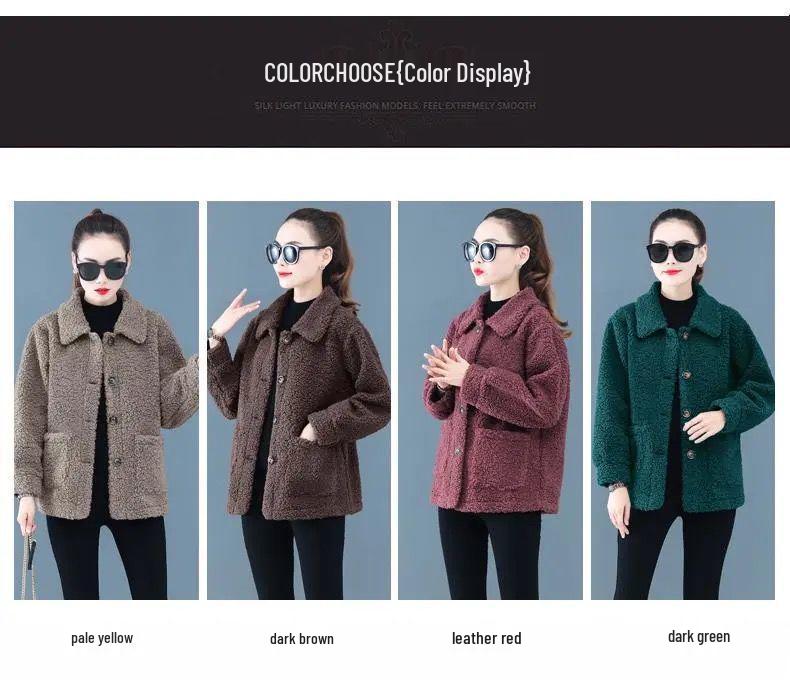 Dámská krátká bunda z jehněčí vlny plus size - Jarní/podzimní volný střih, jednodílná z částicového fleecu