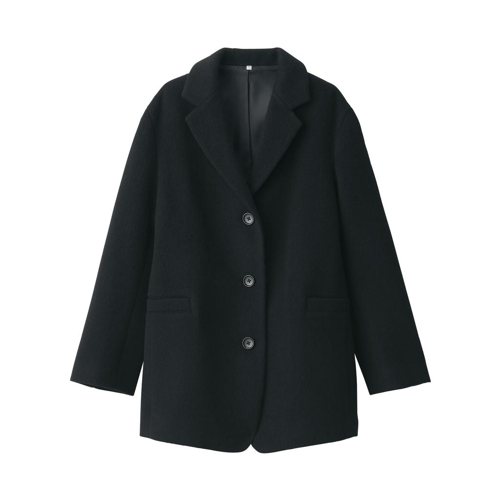 MUJI Jacke aus recycelter Wollmischung Größe BD0ZFA4A Damenmantel, Schwarz, XL,