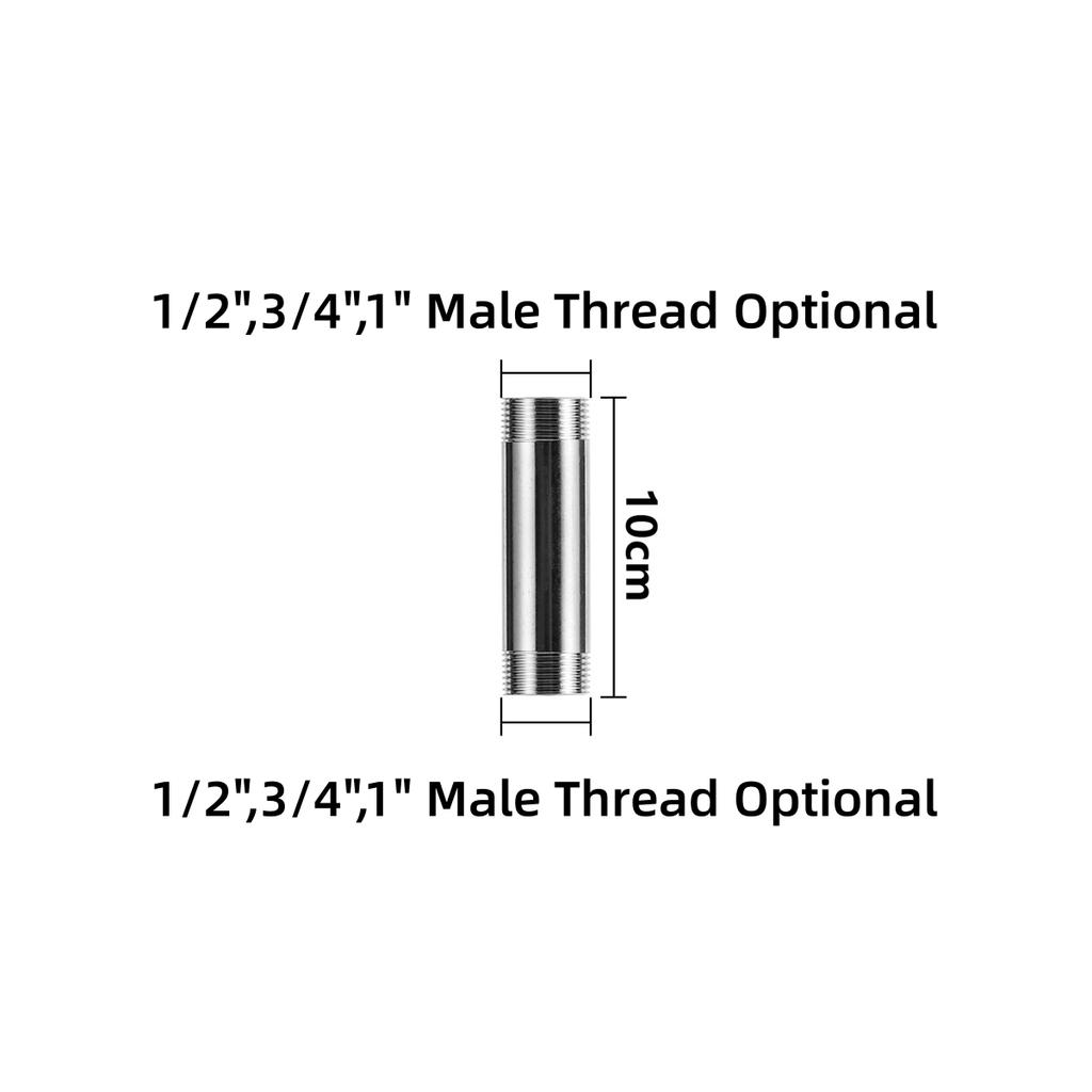 Stainless Steel 1/2" 3/4" 1" Male Thread Pipe Connector Female Thread End Cap 5-30cm Shower Rod Extension Tube Watering Fittings