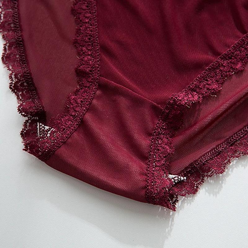 Solid Ruffle Lace Mesh Seamless Panties For Women Hollow Out Transparent Sexy Underwear Briefs Female Lingerie Thongs